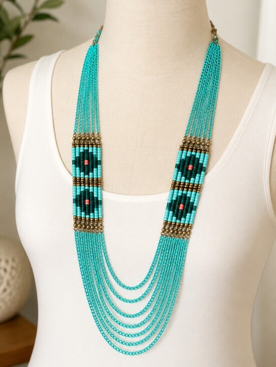 Jewelry - Artisan Statement Necklace from Argentina – Turquoise Beaded Multi-Strand